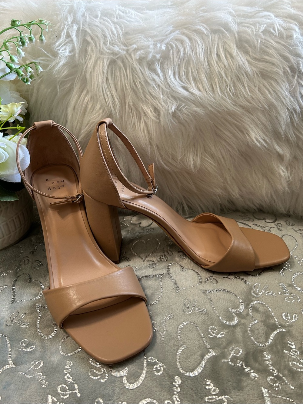 NEW a new day Nude/Tan Size 11 Block Heel Ankle Strap Sandals - Picture 3 of 5